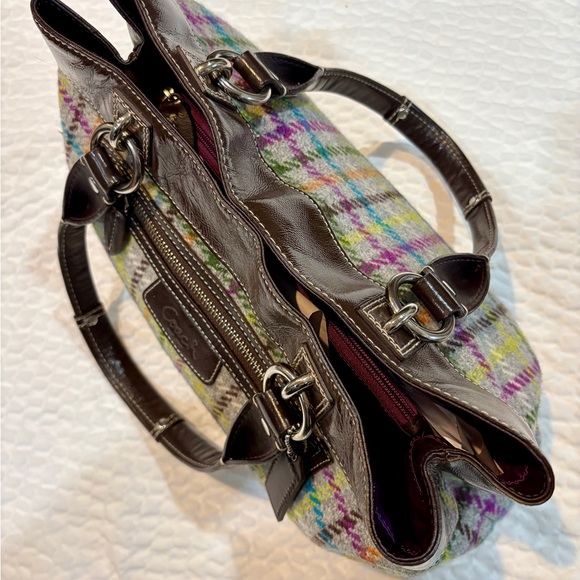 COACH Penelope Tattersall Wool Plaid Satchel Bag  Purple Interior patent trim EU - Picture 10 of 15
